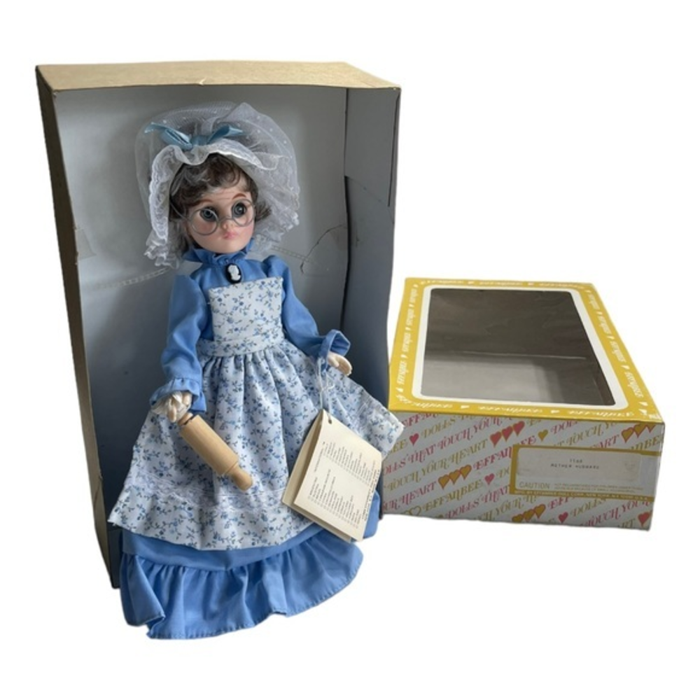 Vintage Effanbee Doll 1985 MOTHER HUBBARD Vinyl‎ Doll 11" Wood Rolling Pin #1188